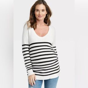 Isabel Maternity Lightweight Maternity Sweater White Stripe Size XL